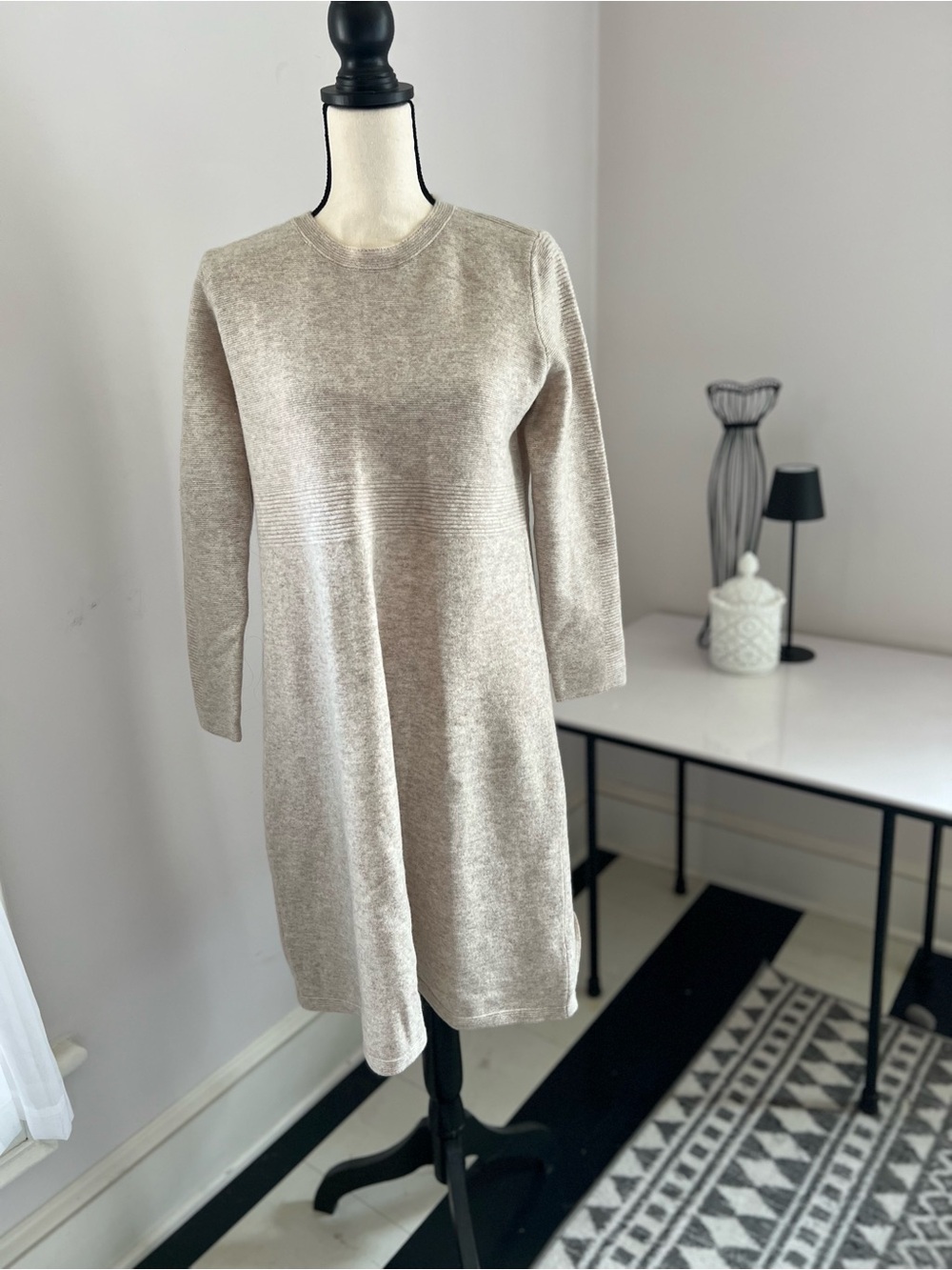 Neutral Beige Knit Sweater Dress